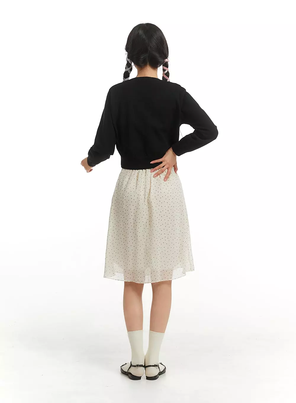 Mid Rise Spot Ribbon Detail Midi Skirt OM406