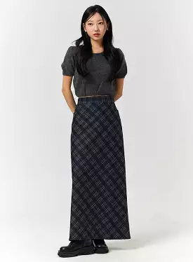 Mid Waist Check Pocket Zip Maxi Skirt CD328