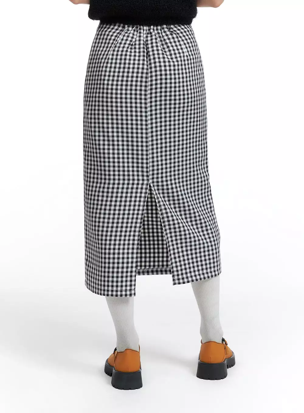 Mid Waist Checkered Maxi Skirt OF416