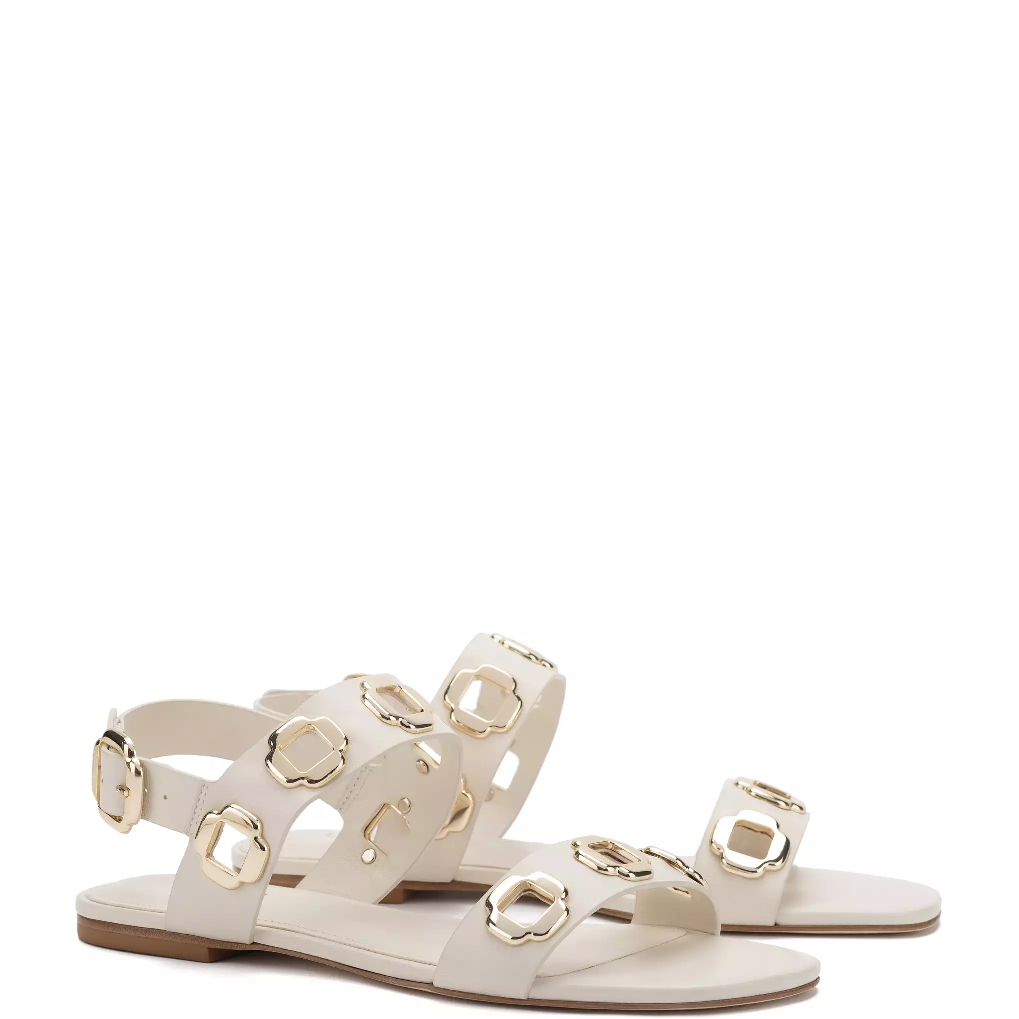 Milan Flat Sandal In Ivory Leather