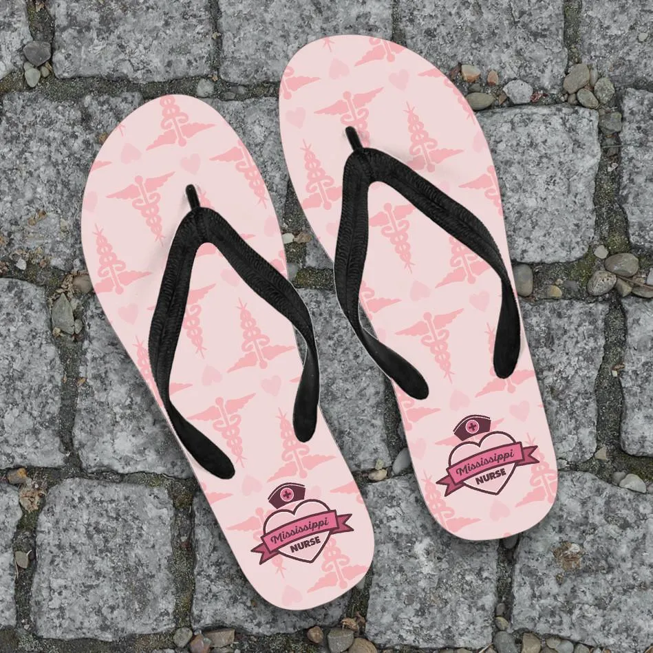 Mississippi Nurse Flip Flops Pink