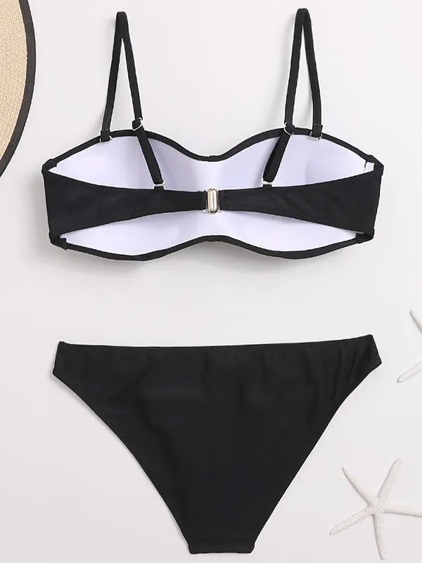 Momnfancy Black 2-in-1 Knot Strapless Halter High Waist Separate Swimsuit Beach Maternity Bikini