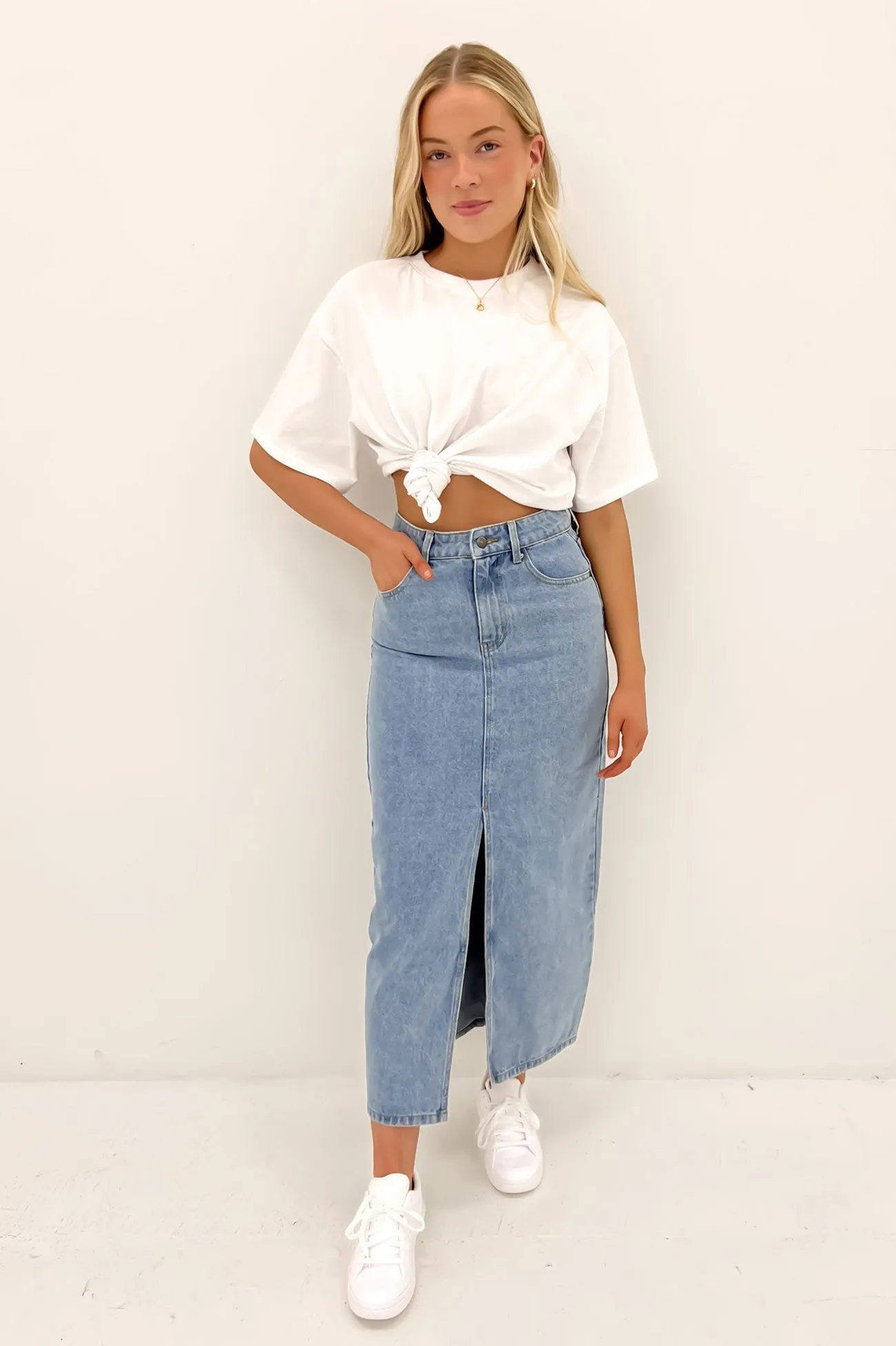 Otis Denim Midi Skirt Light Blue