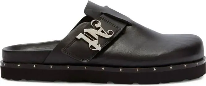 Palm Angels logo-plaque studded leather mules Black