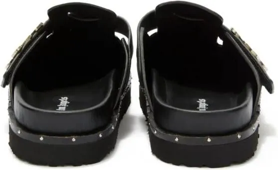 Palm Angels logo-plaque studded leather mules Black