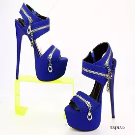 Parlament Blue Zipper Detail Platform Sandals