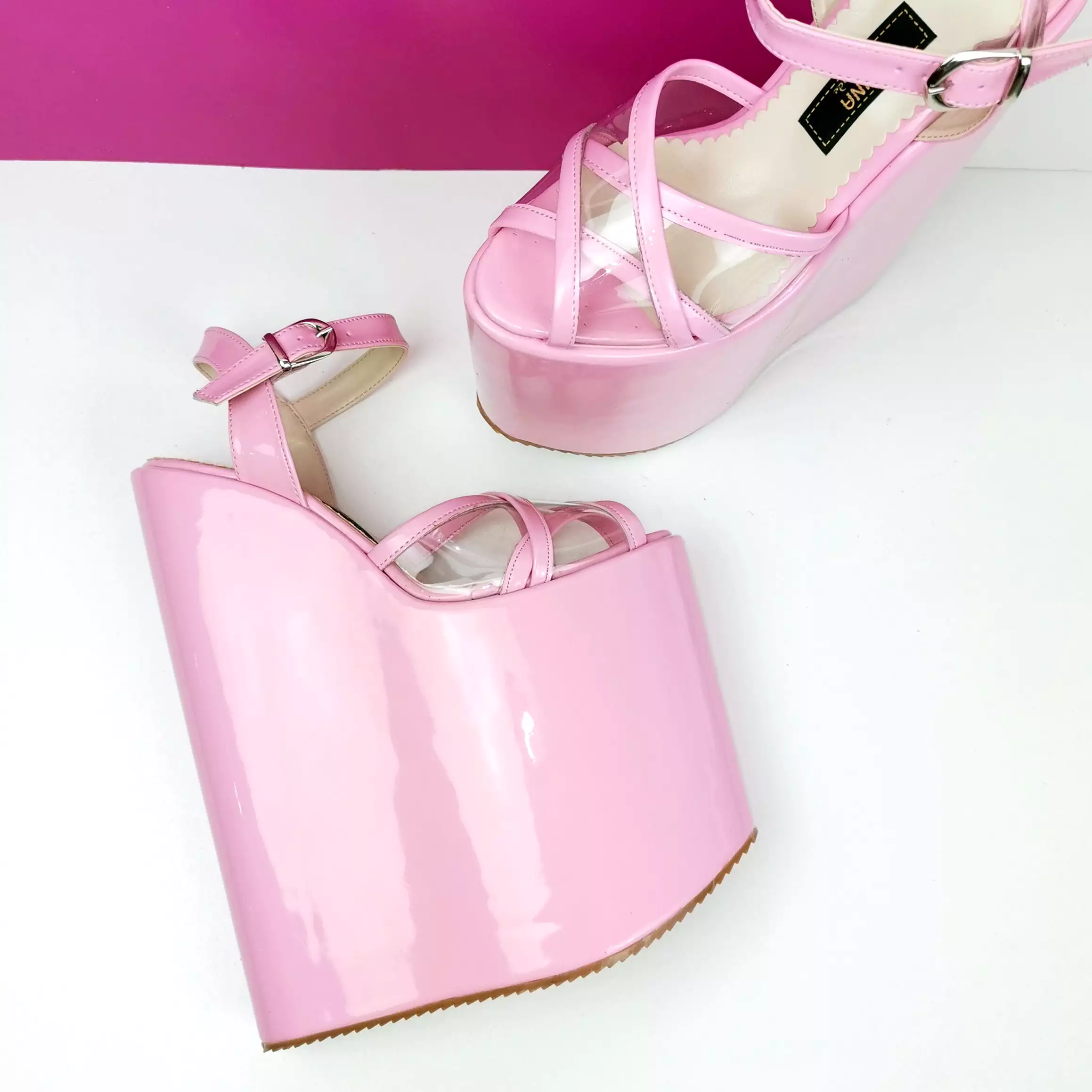 Pink Transparent Detail Extreme High Wedge Sandals