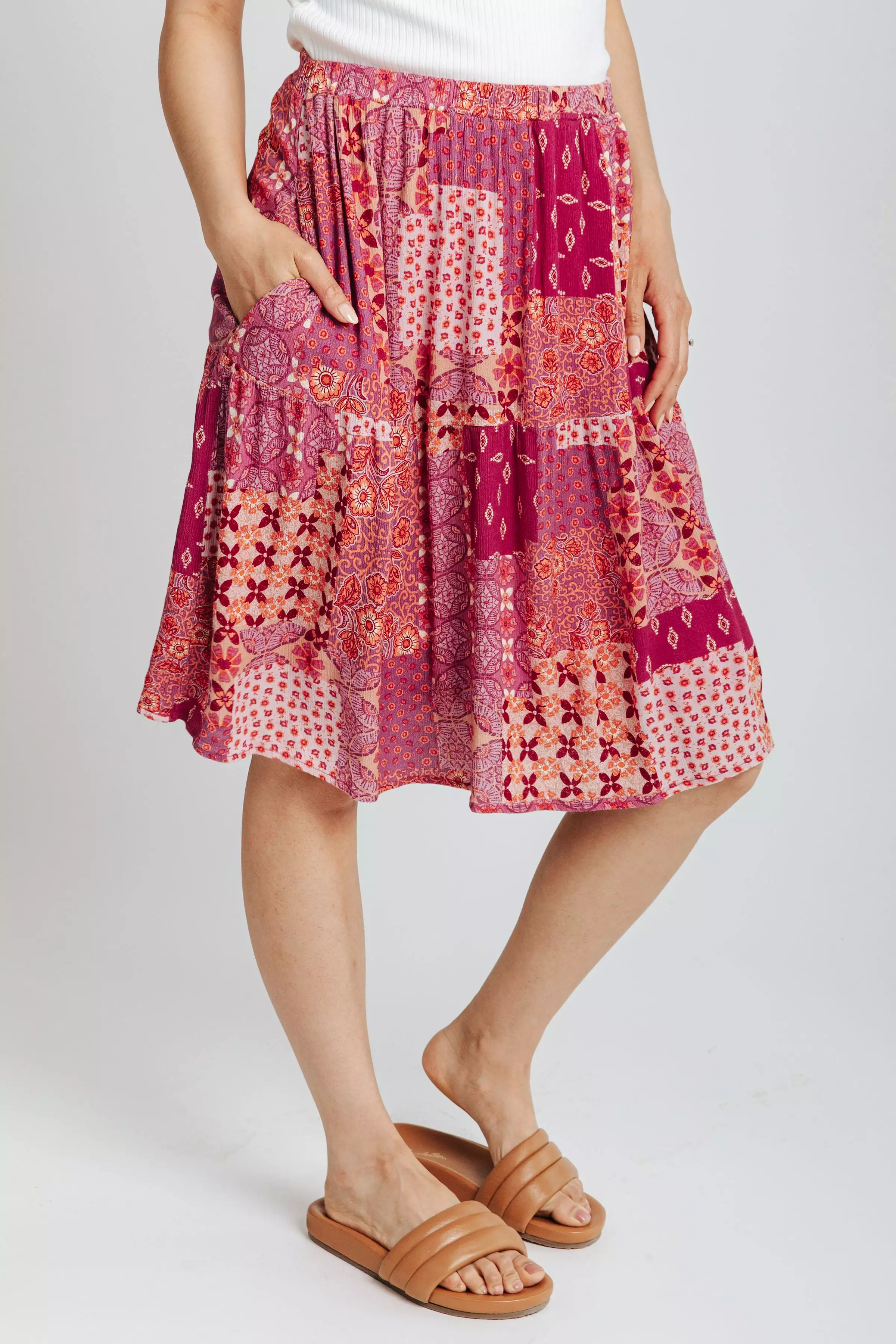 Piper & Scoot: The San Lucas Patchwork Skirt in Fuchsia