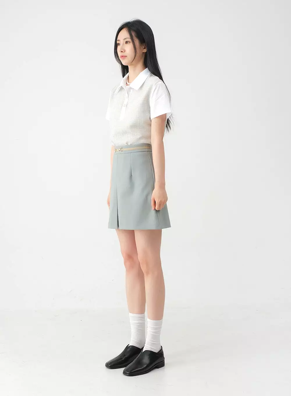 Pleated Belted Mini Skirt OY31