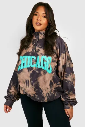 Plus Chicago Tie Dye Half Zip Oversized Sweater