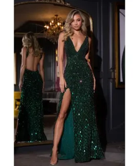 Portia and Scarlett PS25472C - Sequin High Slit Prom Dress