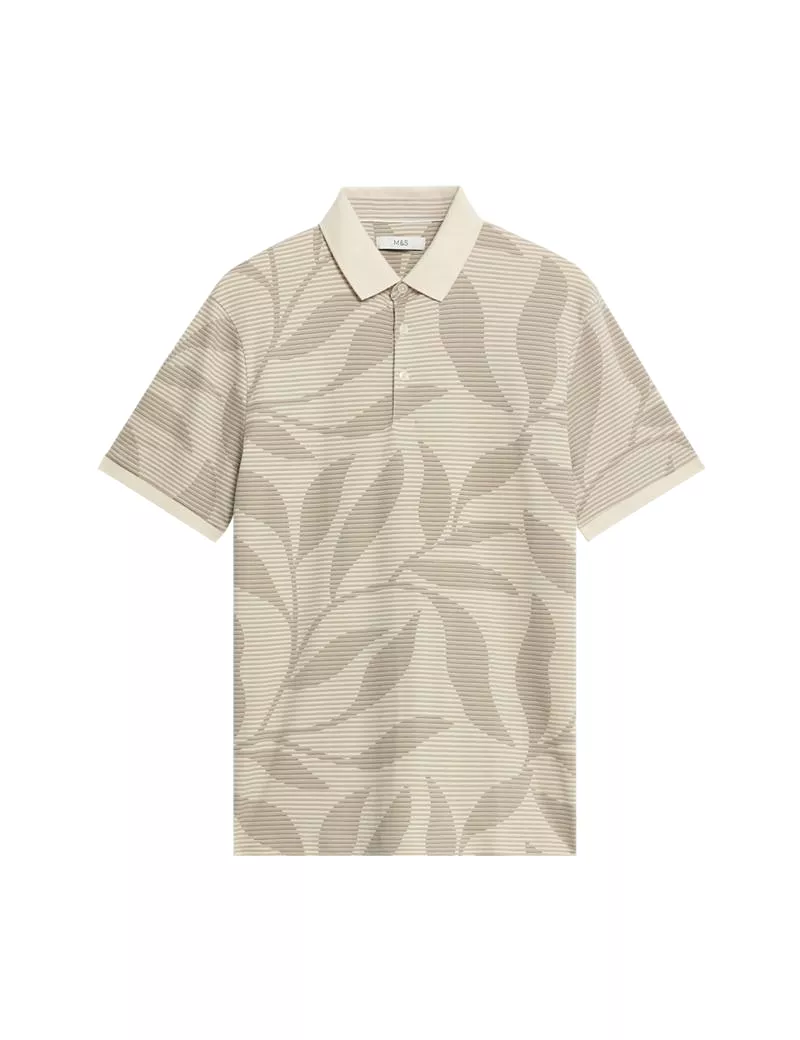 Pure Cotton Leaf Print Polo Shirt