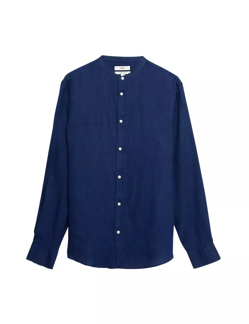 Pure Linen Grandad Collar Shirt