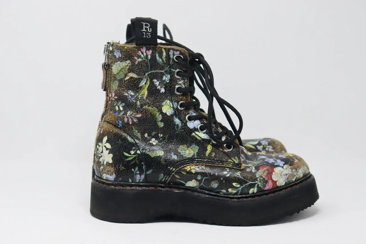 R13 Floral Platform Combat Boots