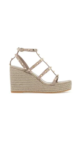 Rockstud Ankle Strap Wedges Sandals 95MM - Poudre