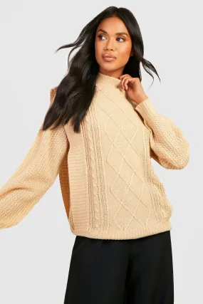 Shoulder Detail Cable Knitted Sweater