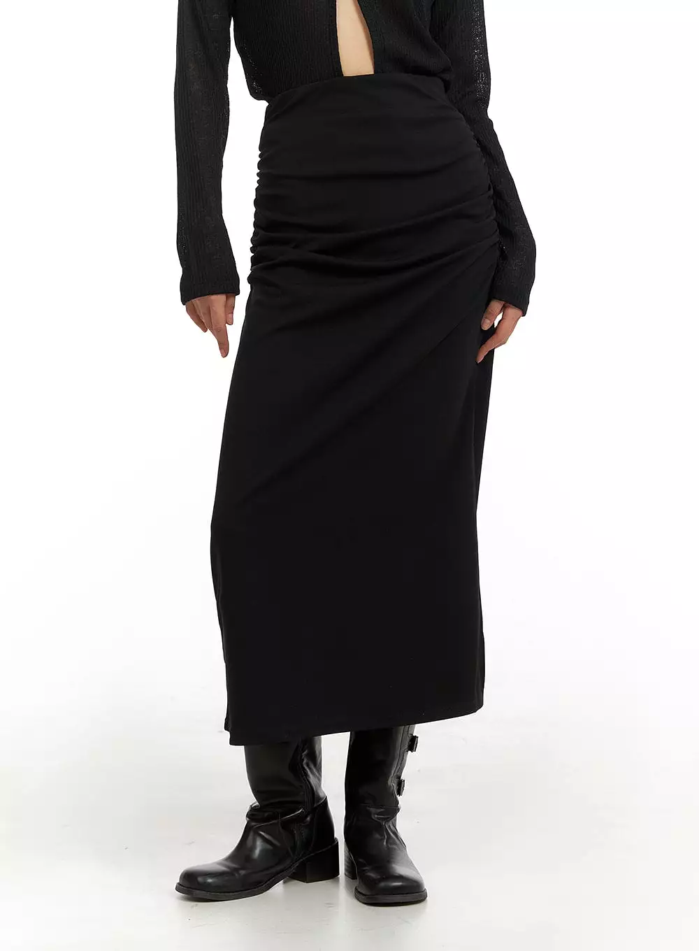 Slit Shirred Maxi Skirt IA417