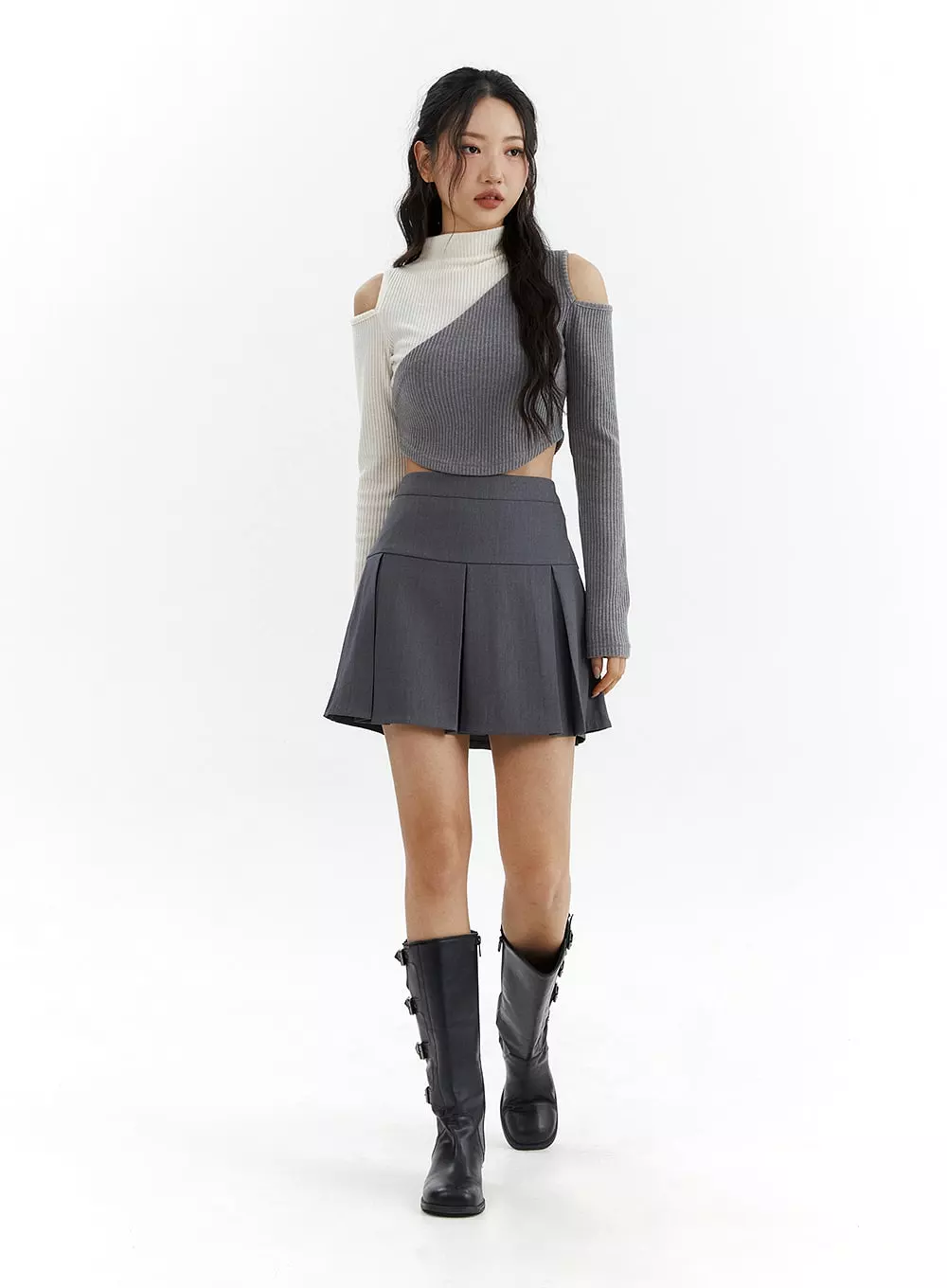 Solid Pleated Mini Skirt CJ425