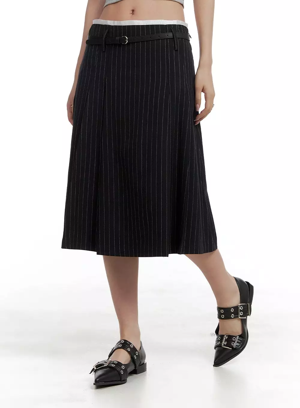 Stripe Pintuck Midi Skirt CA409