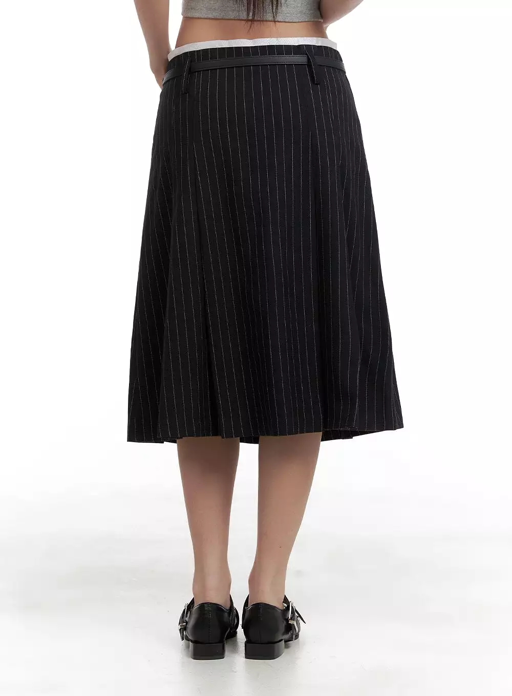 Stripe Pintuck Midi Skirt CA409