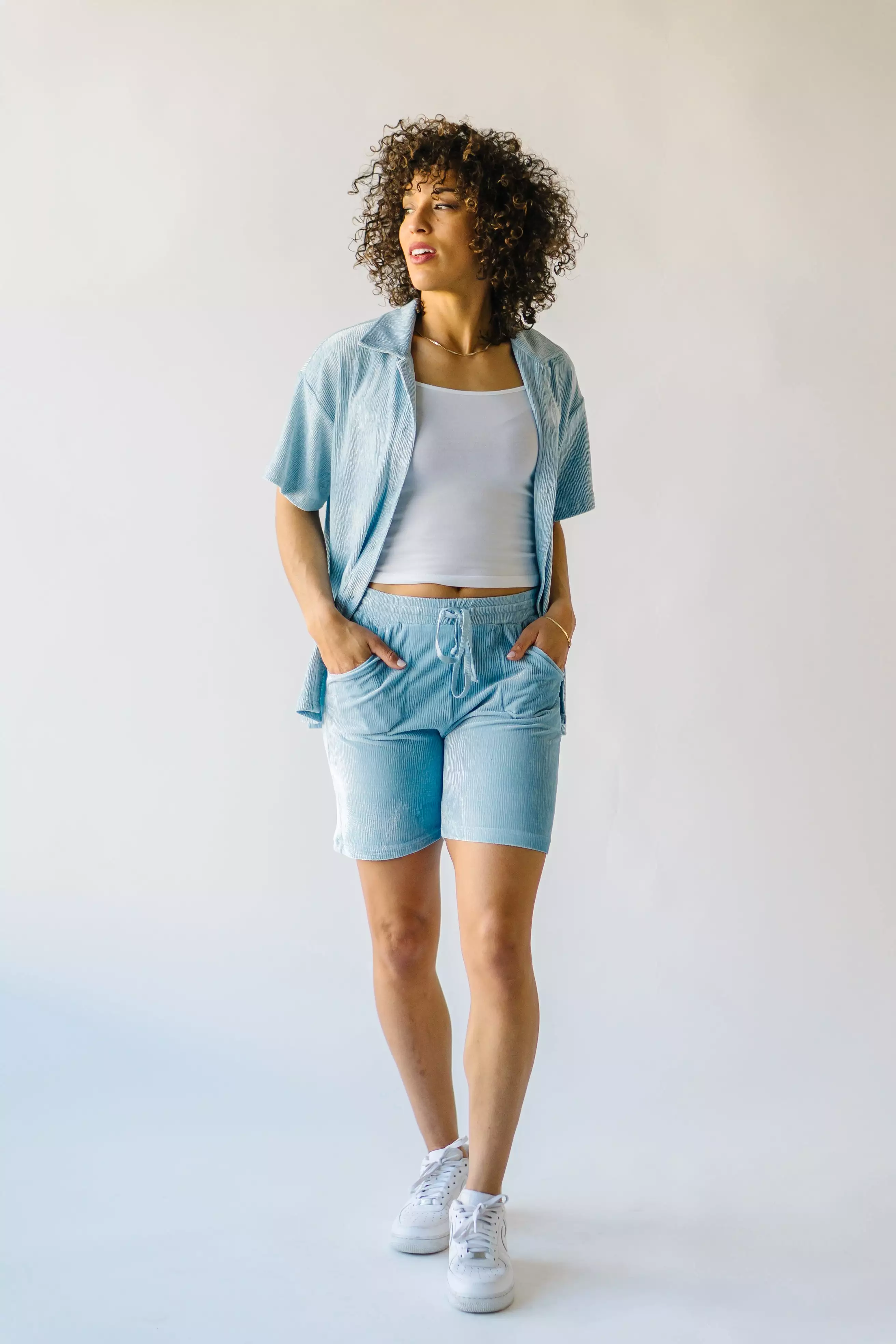 The Morell High Waisted Shorts in Blue Velvet