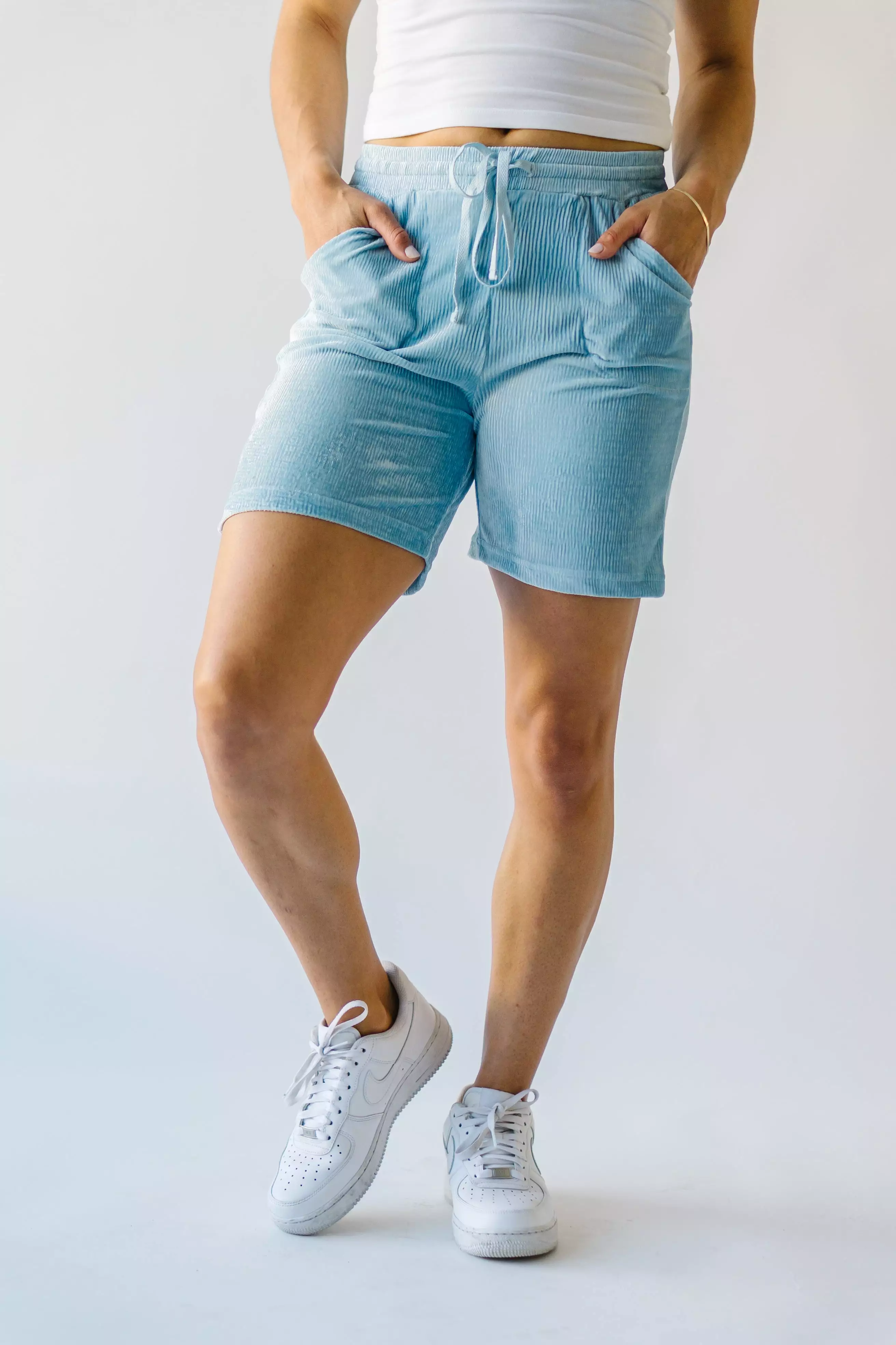 The Morell High Waisted Shorts in Blue Velvet