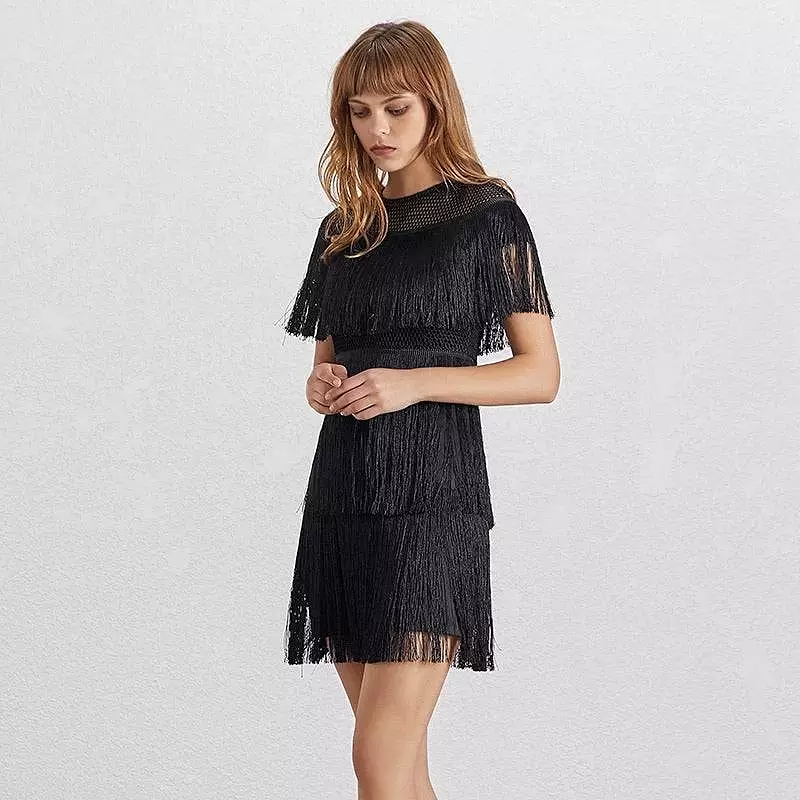 Three Layer Fringe Lux Mesh Dress