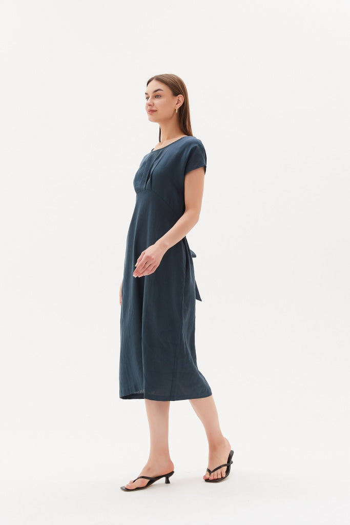 Tirelli - Tie Back Pleat Dress - Dark Ocean