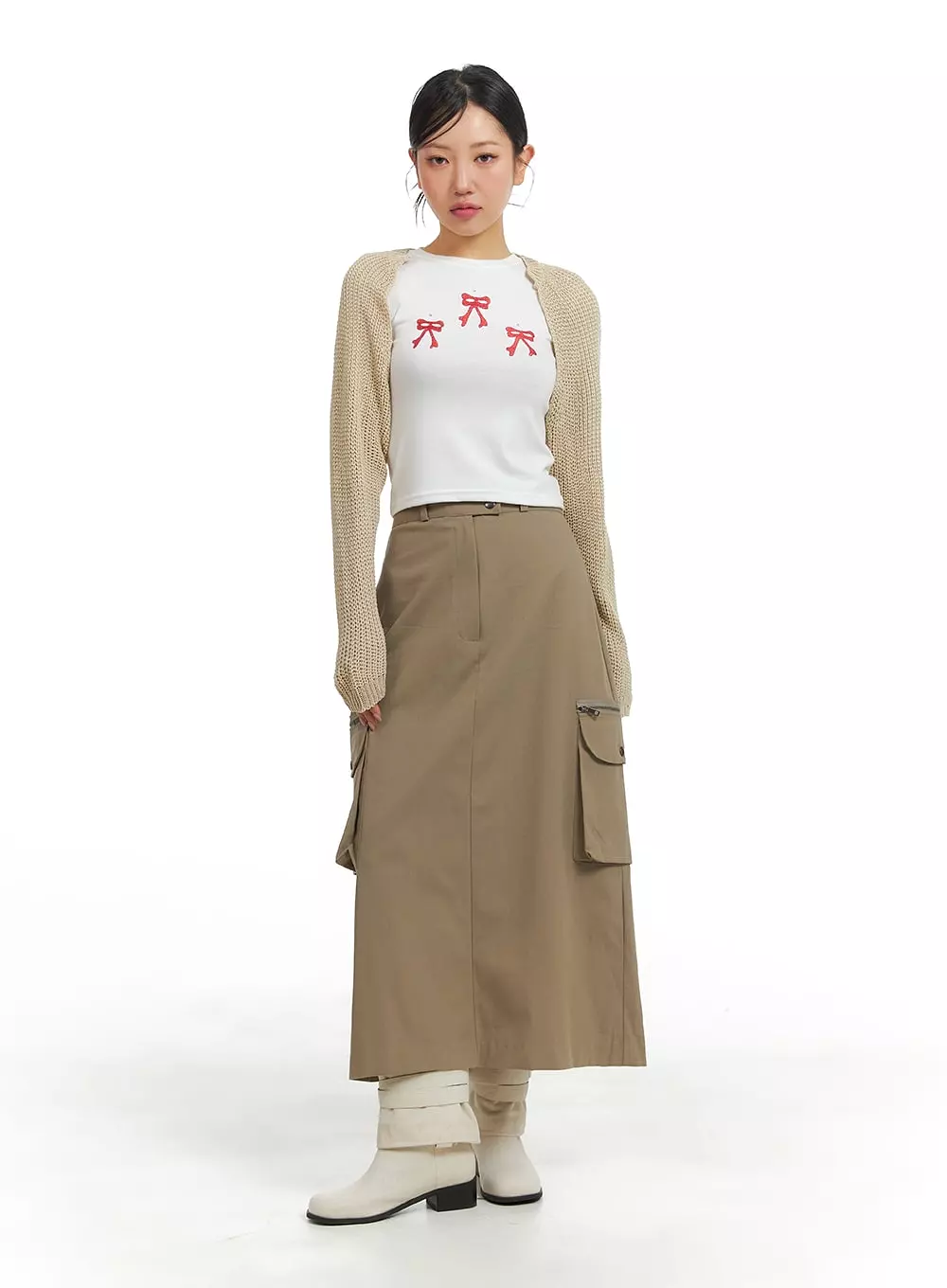 Two-Button Cargo Maxi Skirt CM422