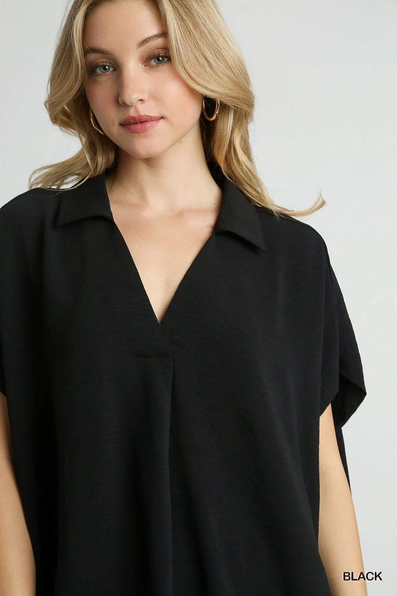 Umgee Oversized Collared Top in Black