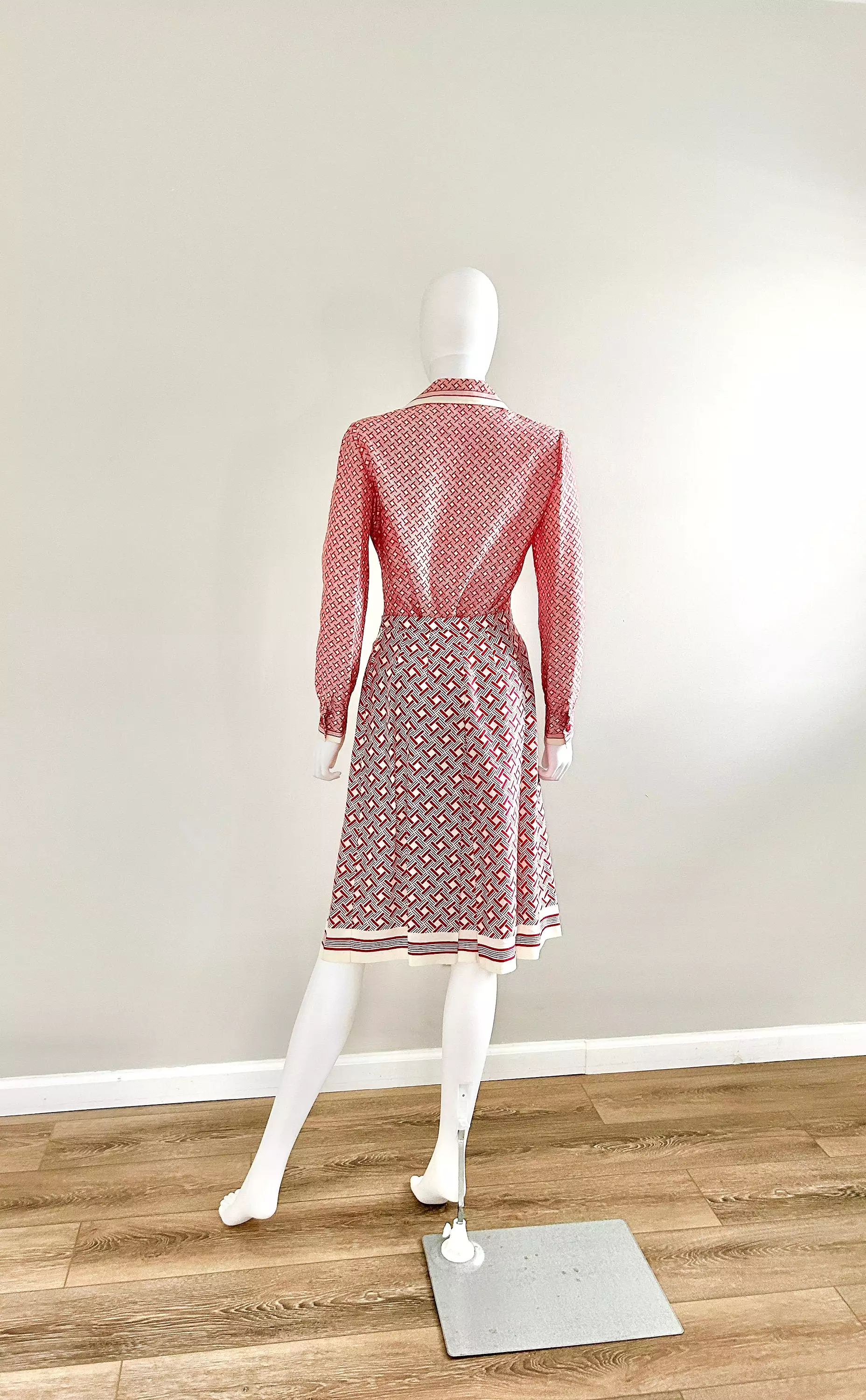 Vintage 1970s Nina Ricci Red Geometric Skirt and Blouse Set / 70s Couture / Size S