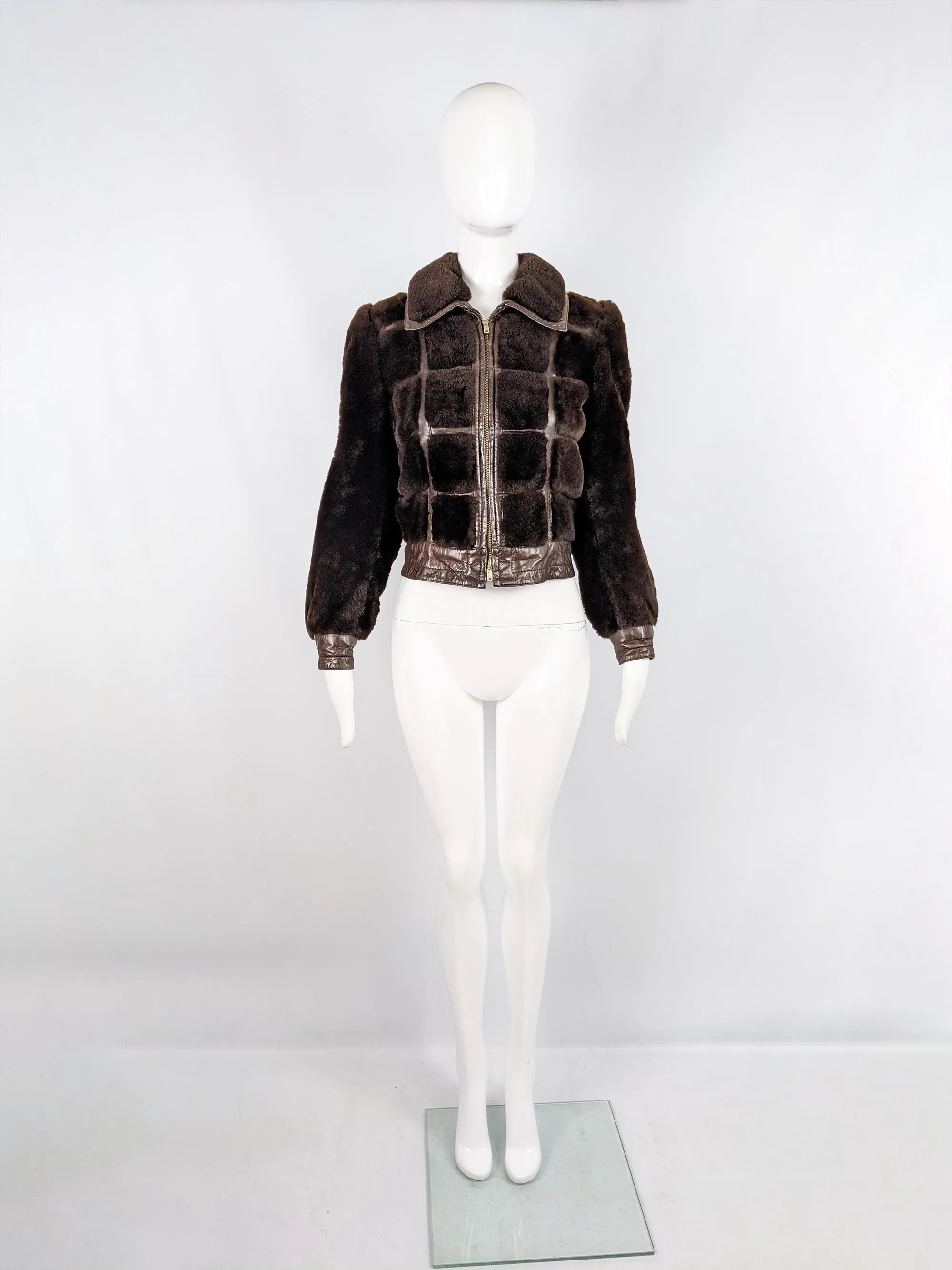 Vintage Brown Shearling & Leather Trim Coat, 1980s