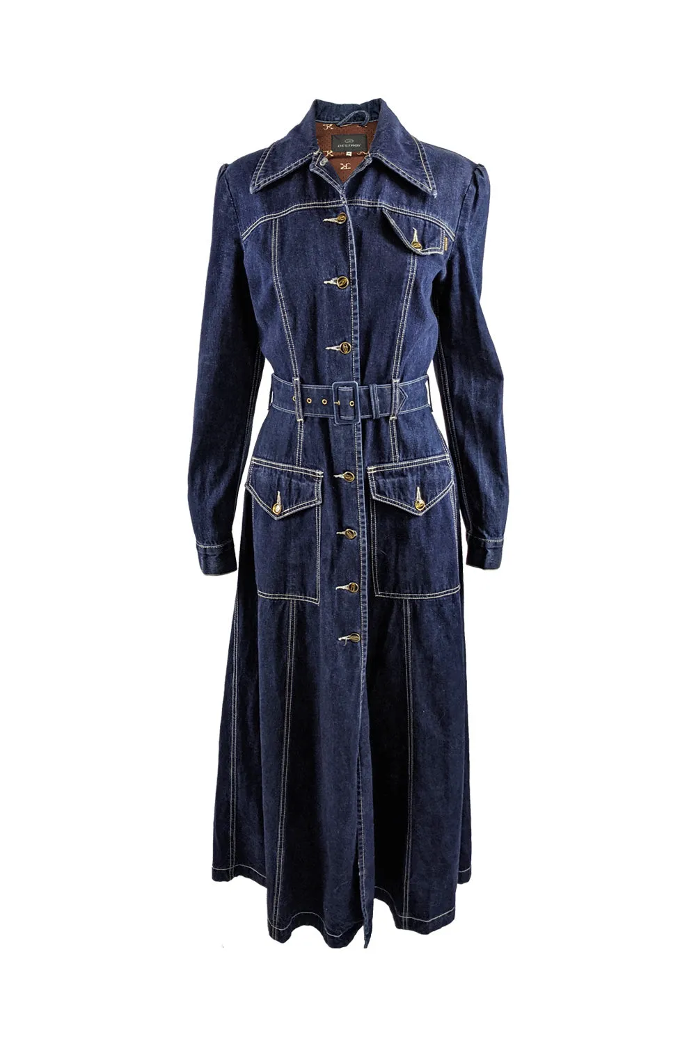 Vintage Full Length Belted Denim Maxi Coat, 1990s