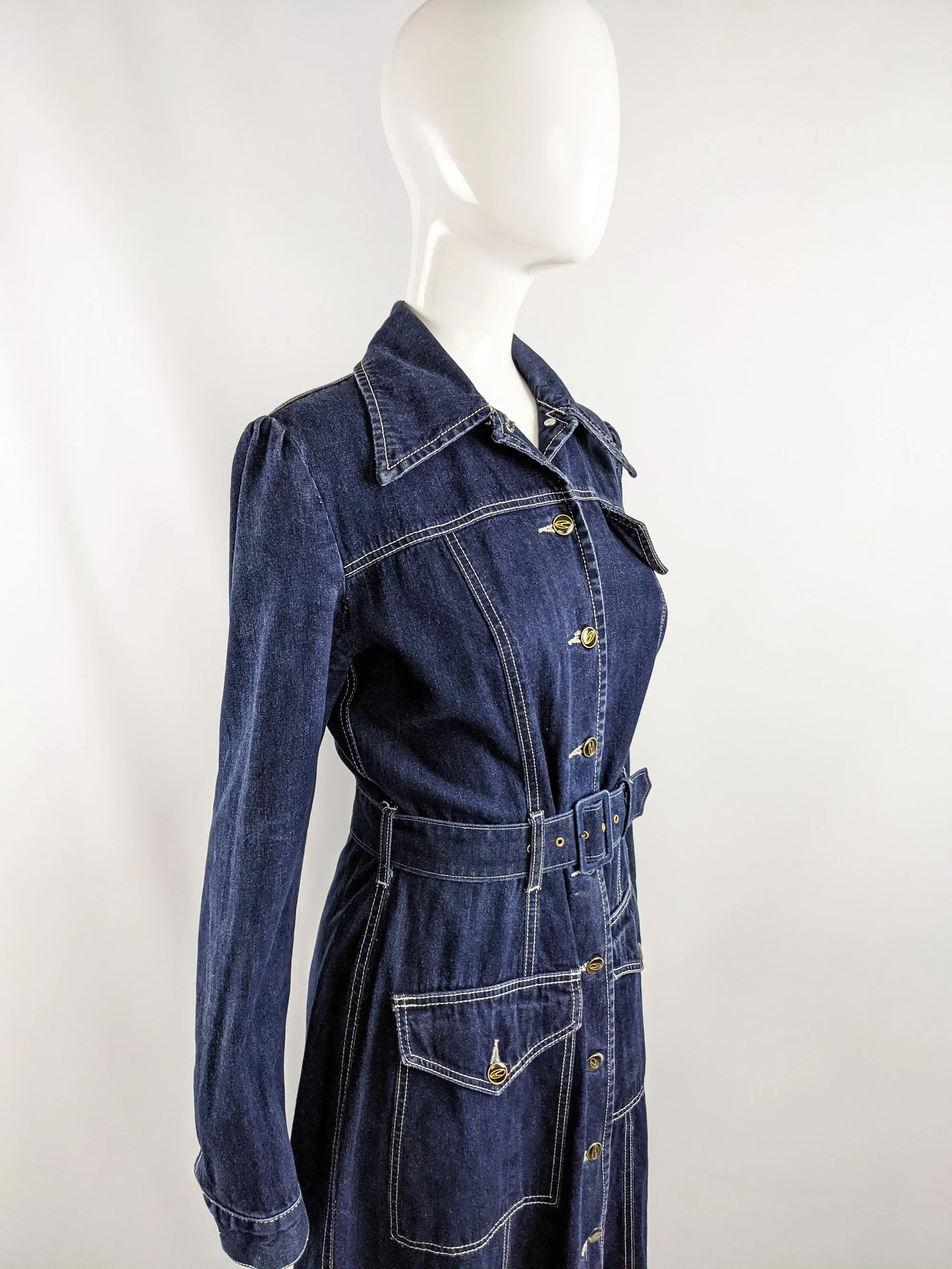 Vintage Full Length Belted Denim Maxi Coat, 1990s