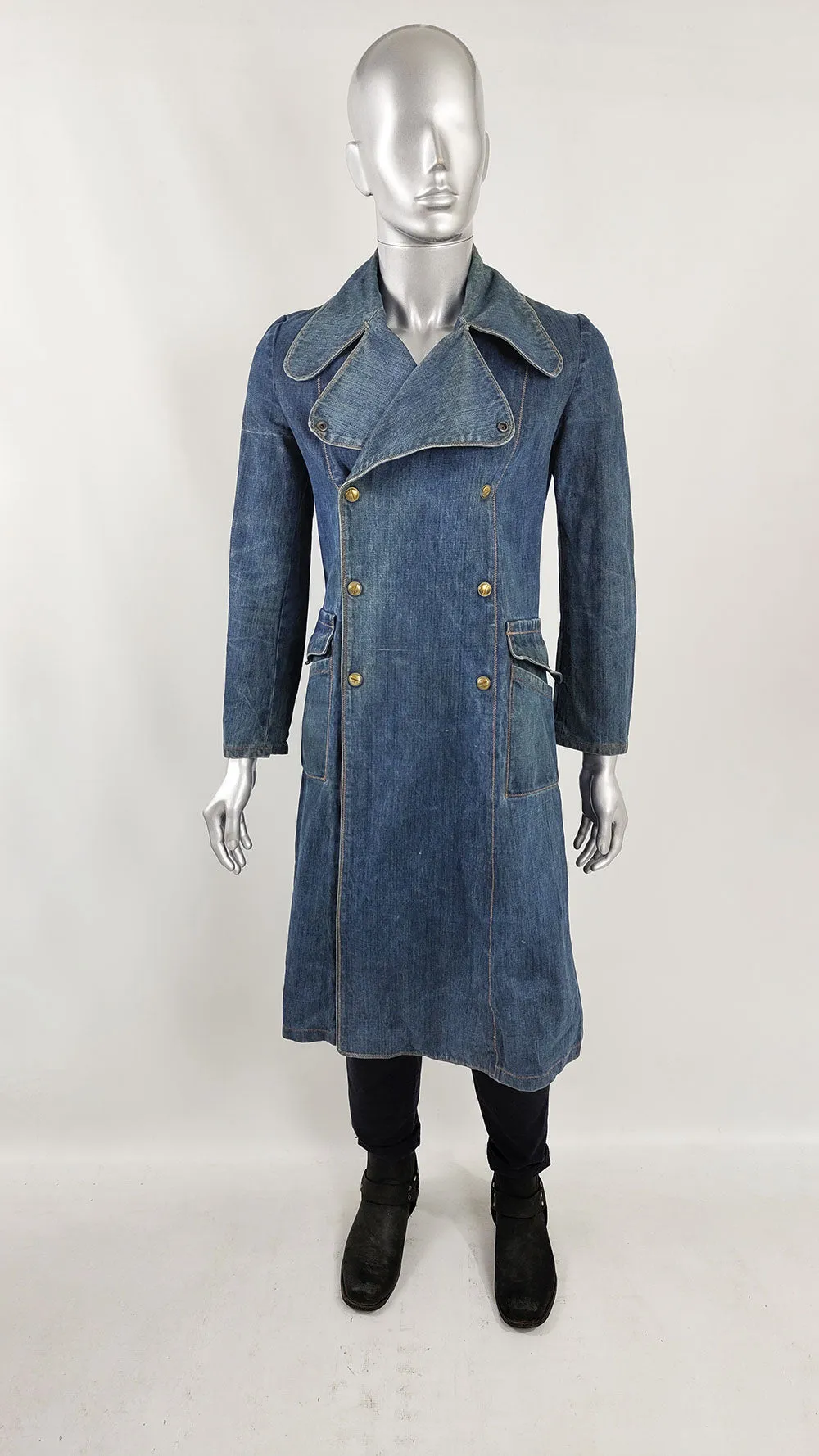 Vintage Mens 1970s The Wild Mustang Co. Denim Pea Coat