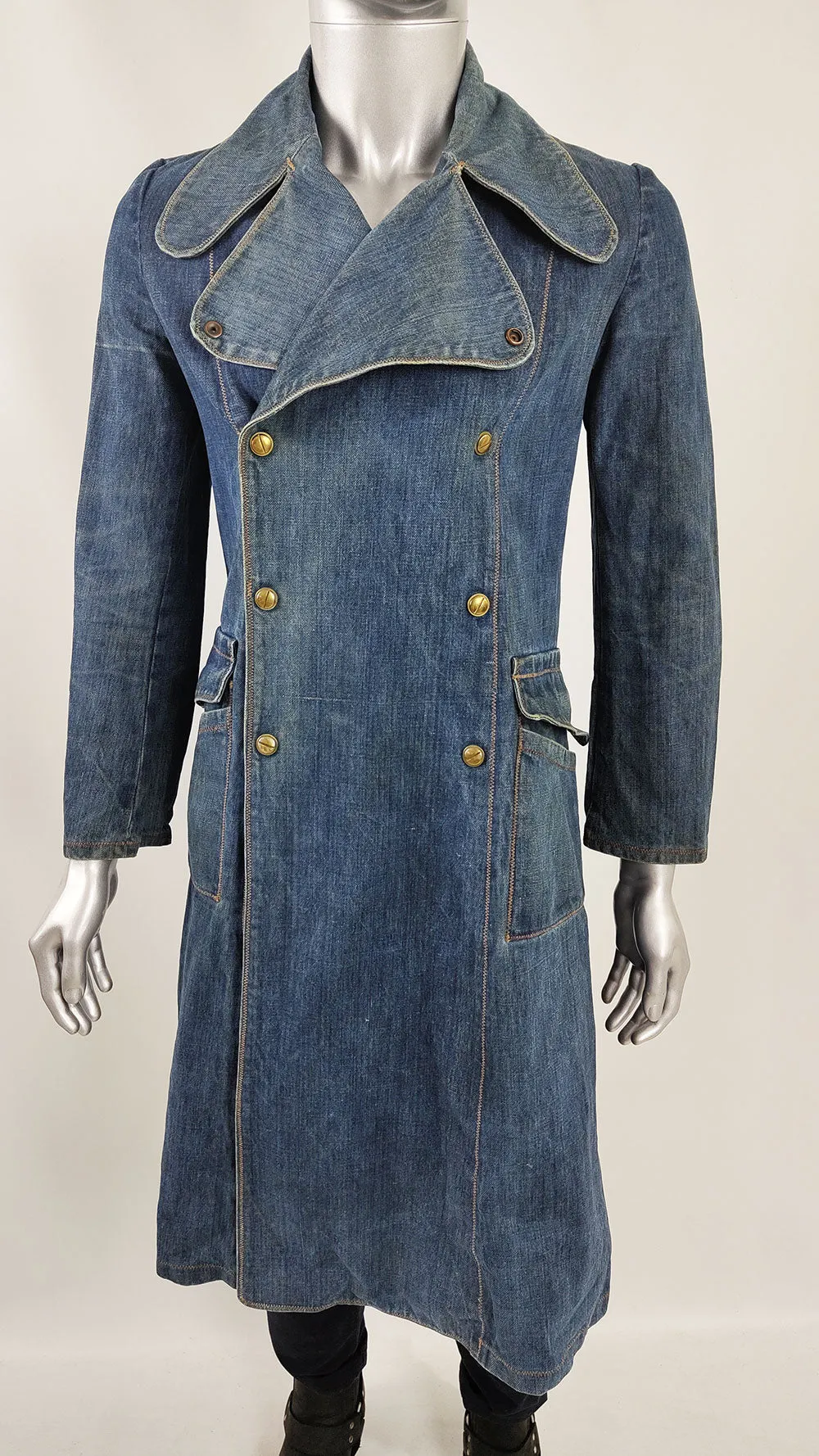 Vintage Mens 1970s The Wild Mustang Co. Denim Pea Coat