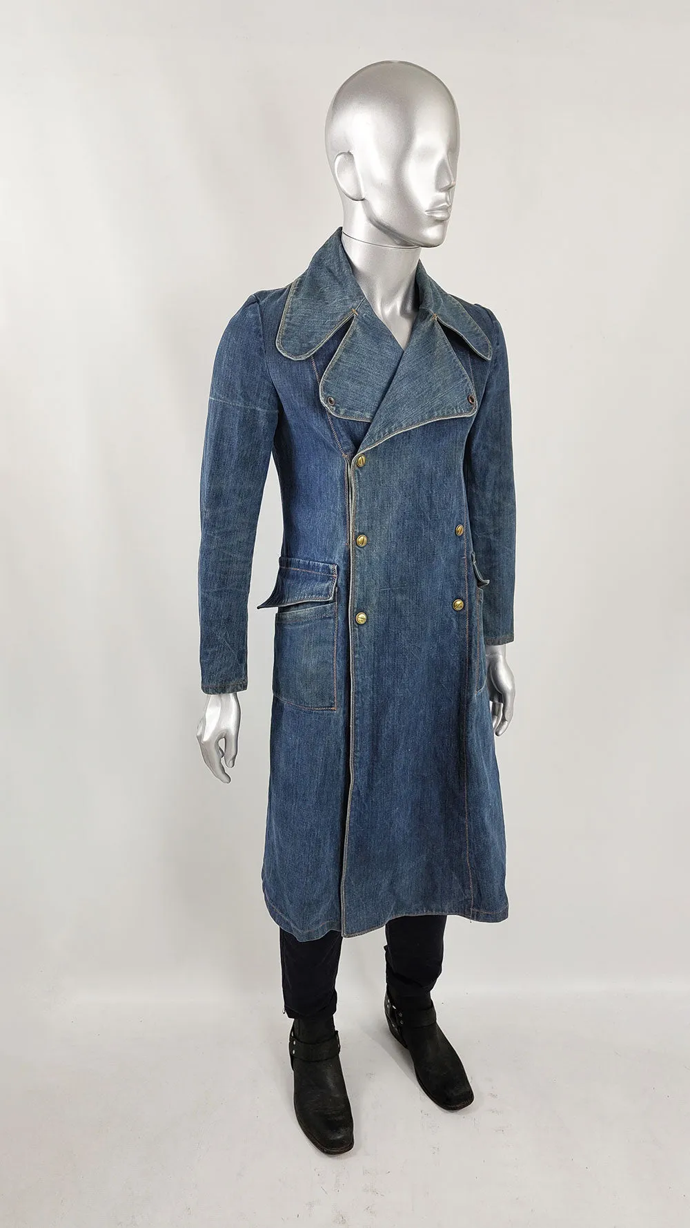 Vintage Mens 1970s The Wild Mustang Co. Denim Pea Coat