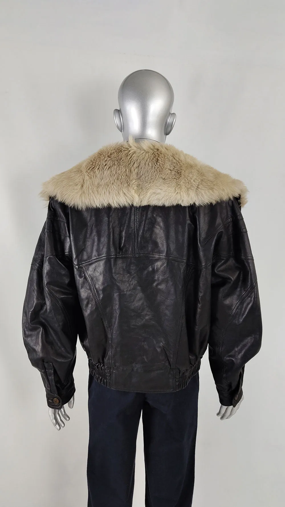 Vintage Mens Cecil Gee Leather & Faux Fur Coat, 1980s