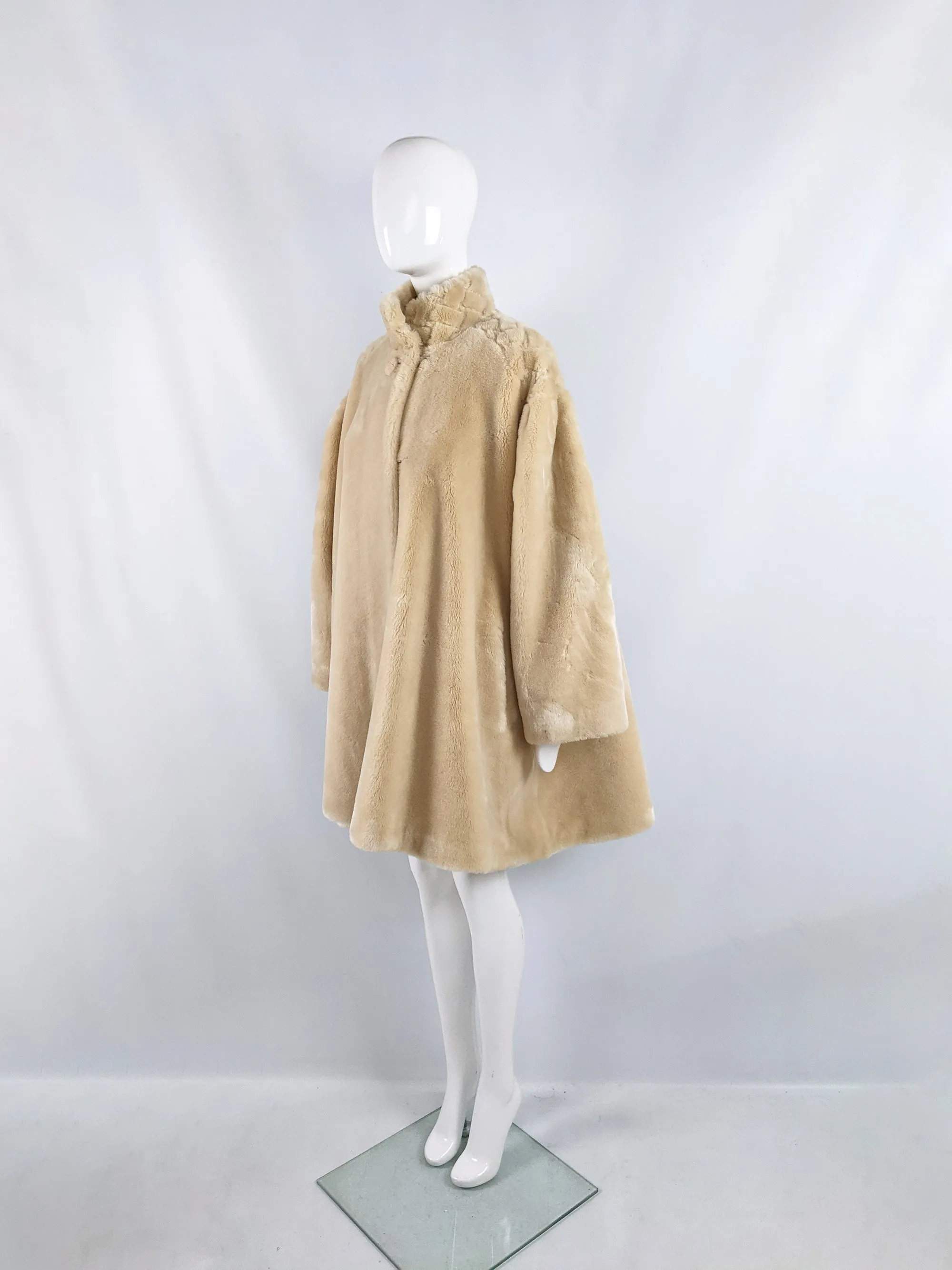 Vintage Oversized Blonde Faux Fur Trapeze Coat, 1980s