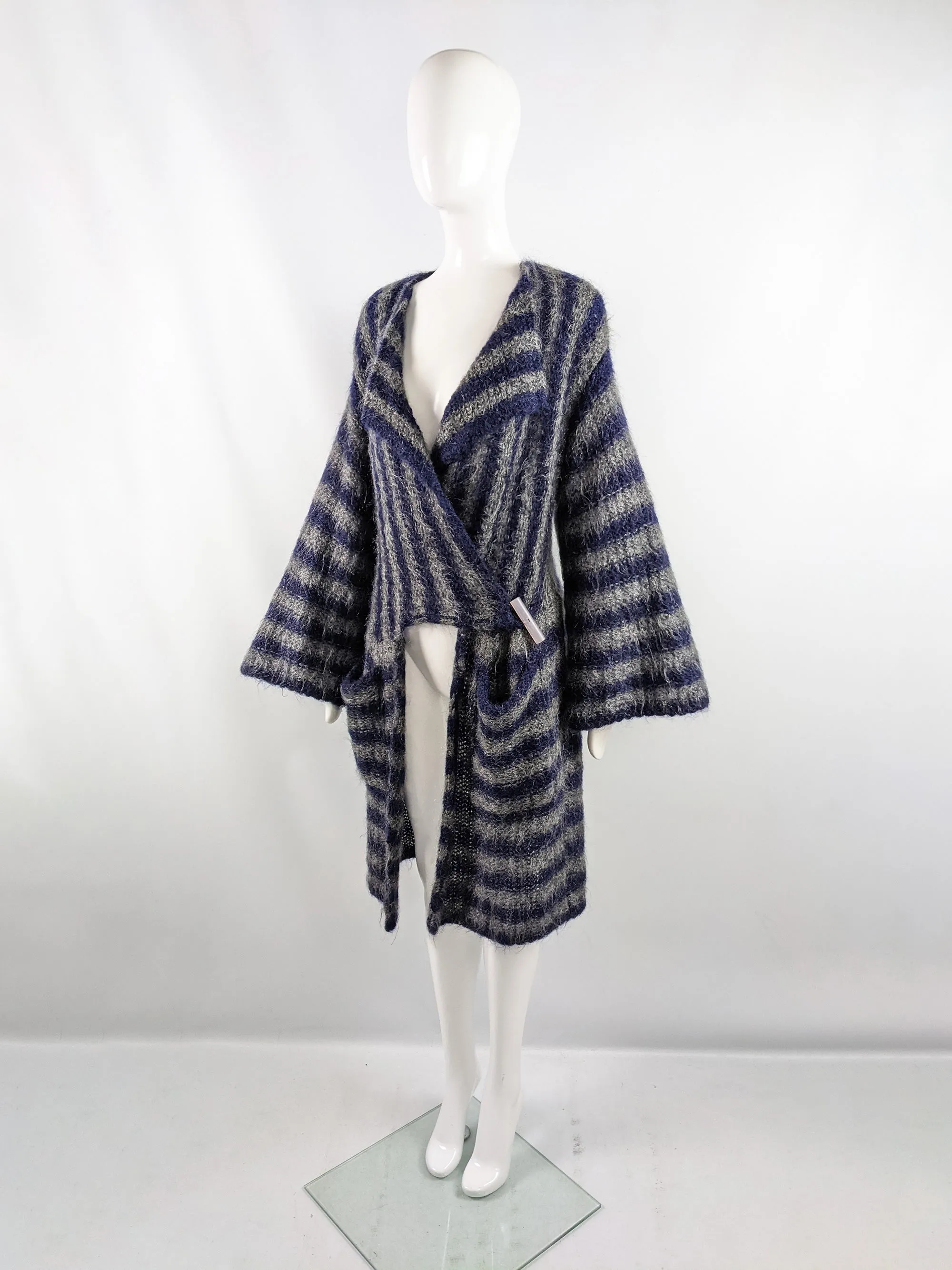 Vintage Striped Kimono Sleeve Mohair Knit Coat, 1980s