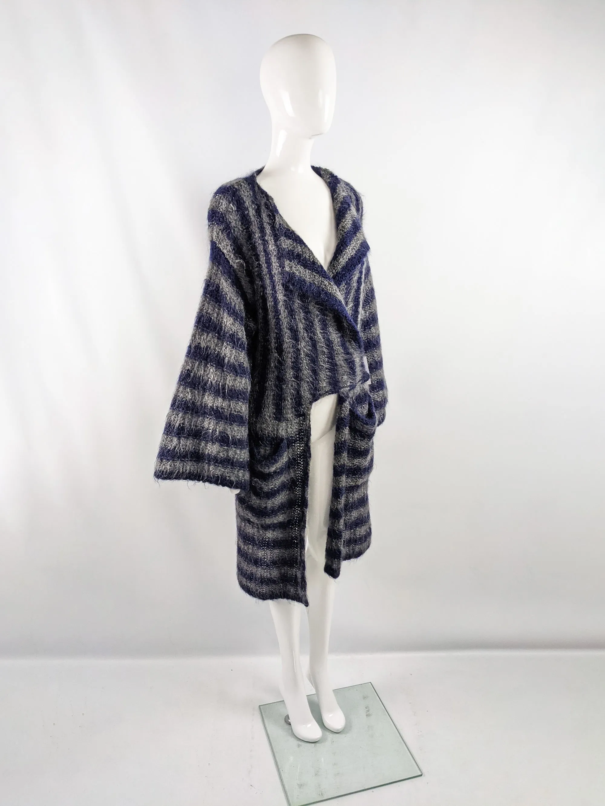 Vintage Striped Kimono Sleeve Mohair Knit Coat, 1980s