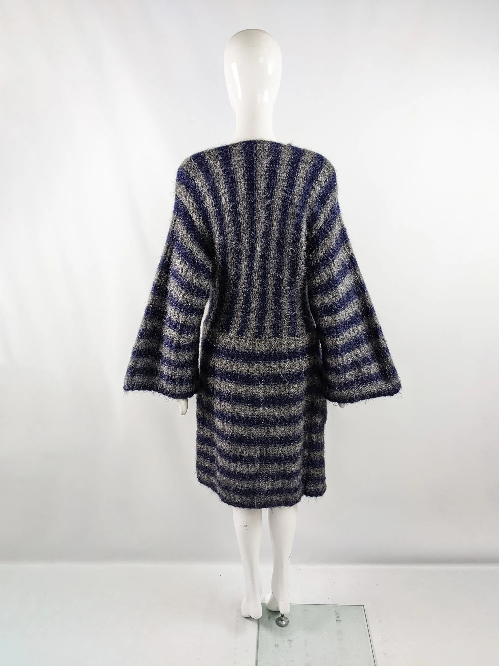 Vintage Striped Kimono Sleeve Mohair Knit Coat, 1980s