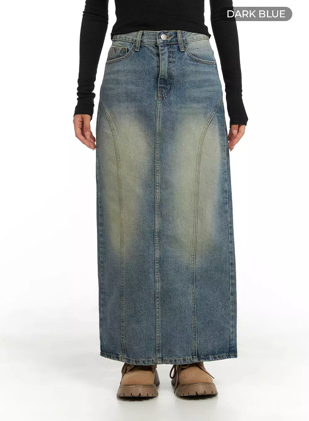 Vintage Washed Denim Maxi Skirt CA403