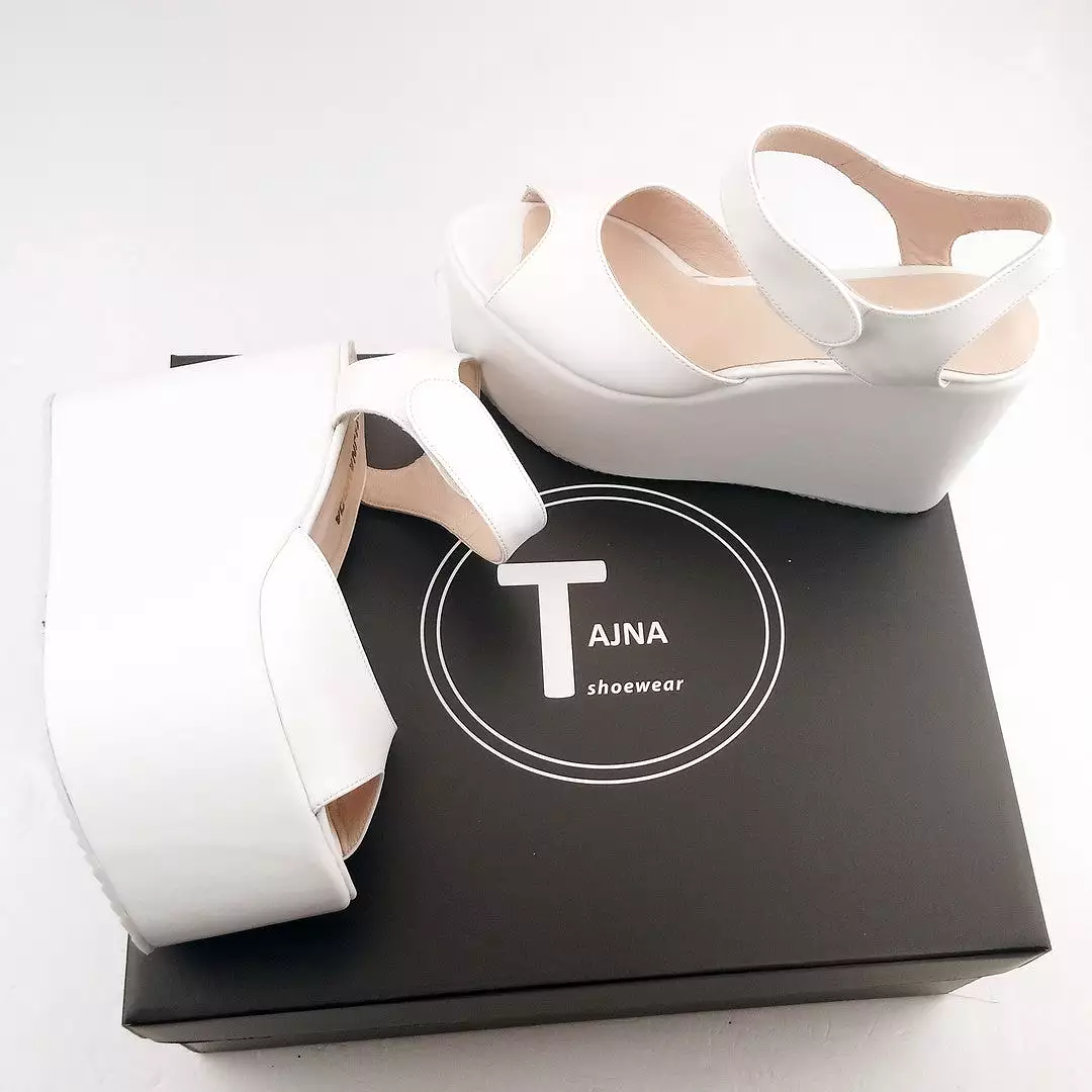 White Ankle Strap Peep Toe Wedge Platform Sandals