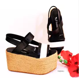 White Black Espadril Wedge Platform Sandals