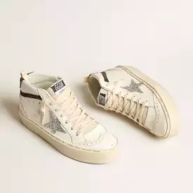 White Leather Platform Mid Star Sneaker With Glitter Trims