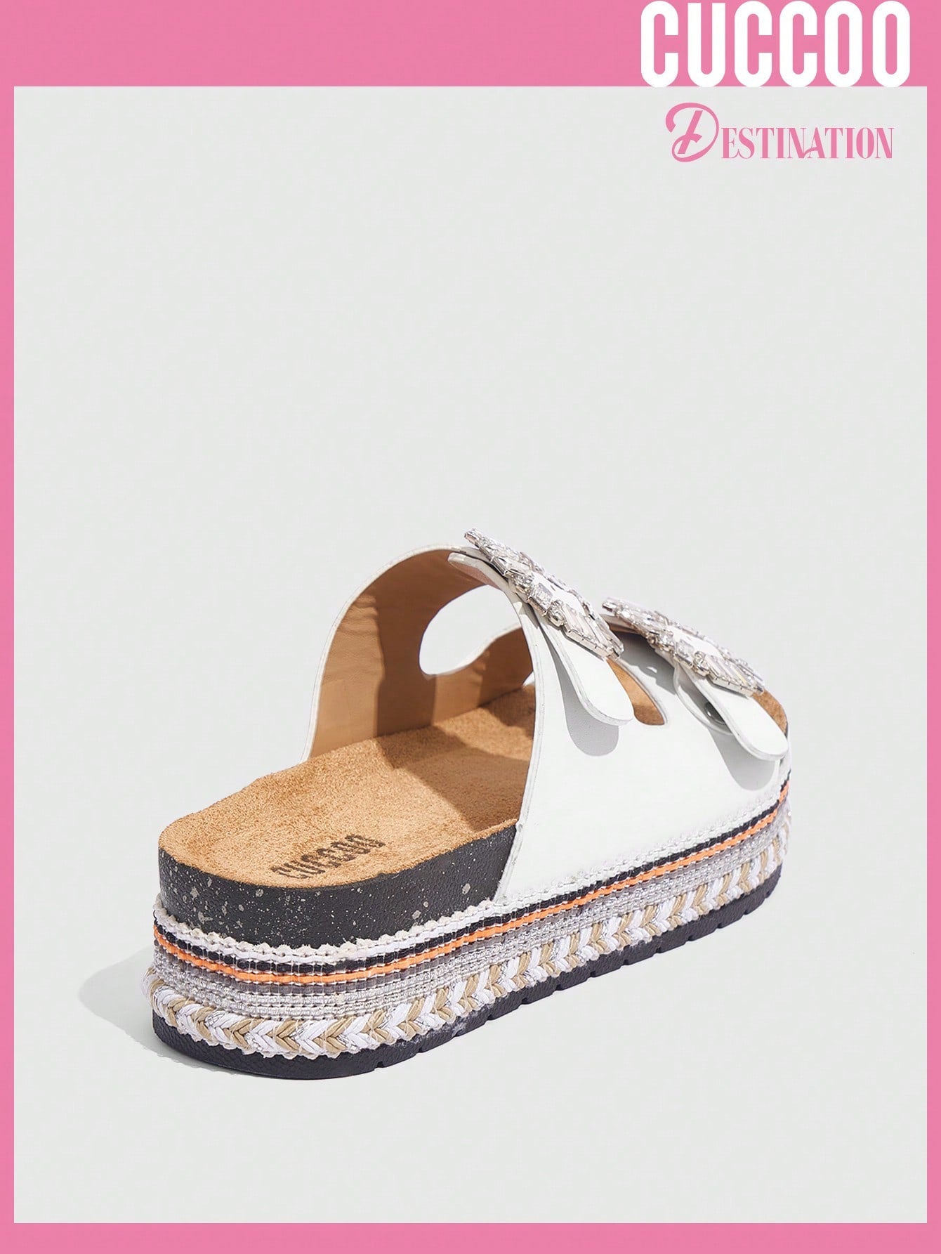 Woman Shoes Comfortable Square Rhinestone Buckle Round Toe Flat/Platform Fashionable Casual Pu Leather White Slippers For Spring