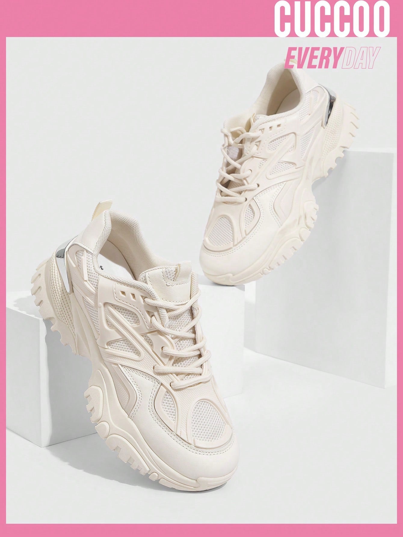 Woman Shoes Fashionable Casual Thick-Soled Athletic Shoes, Apricot For Spring And Summer