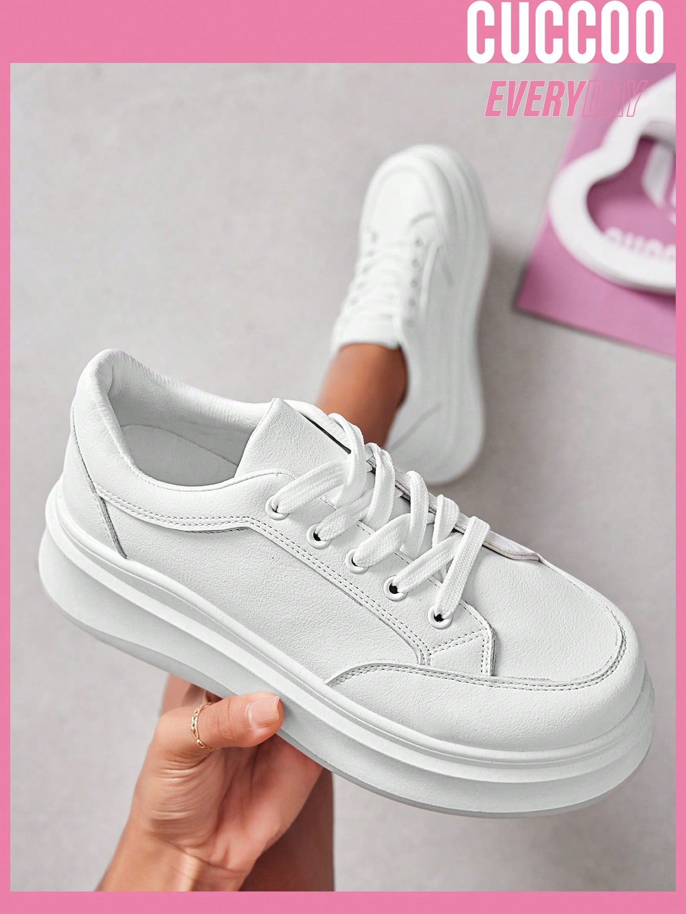 Woman Shoes Fashionable White Thick Sole Sneakers For Spring And Summer