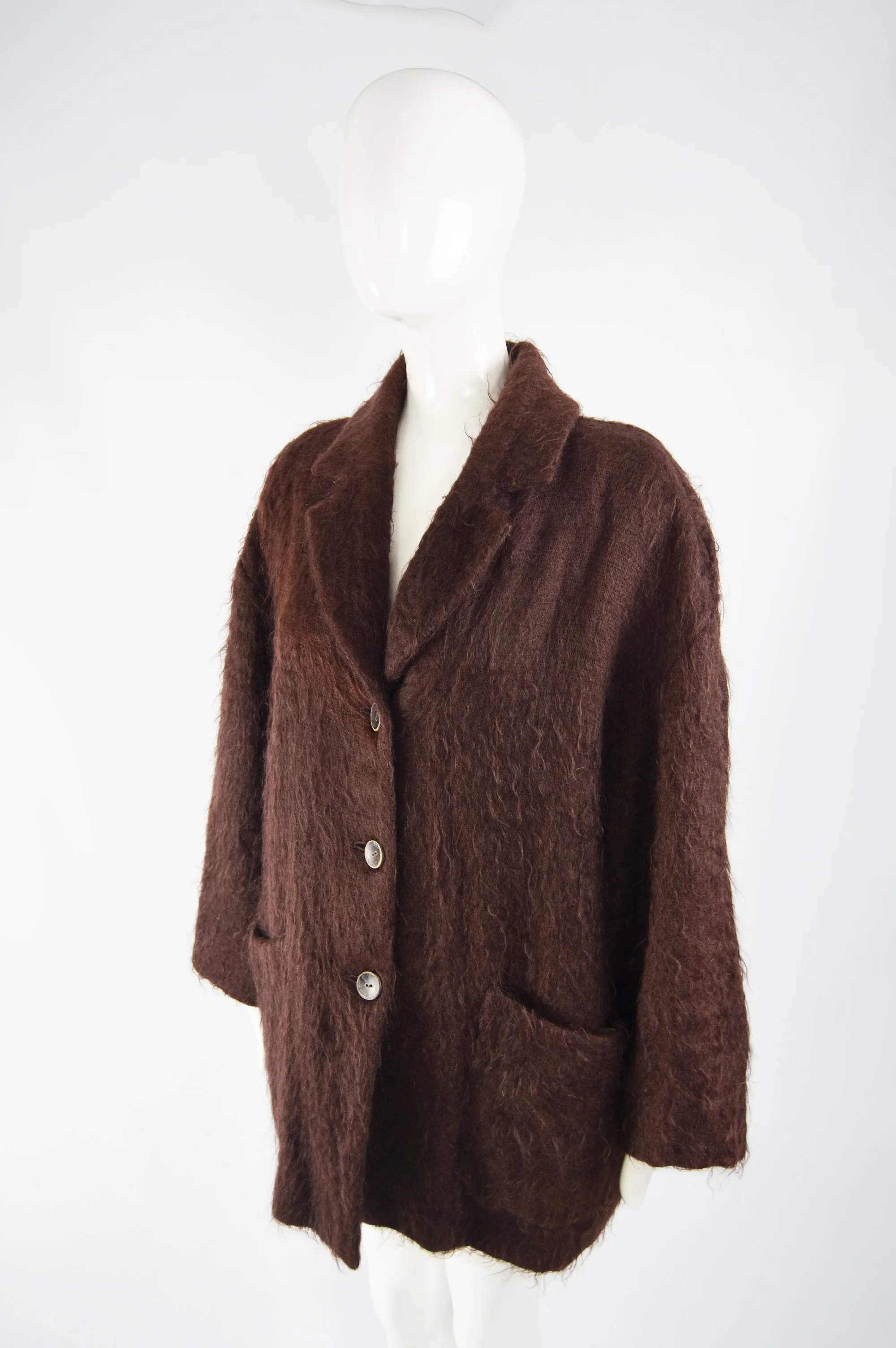 Womens Brown Vintage Mohair & Wool Oversized Coat, 1980s